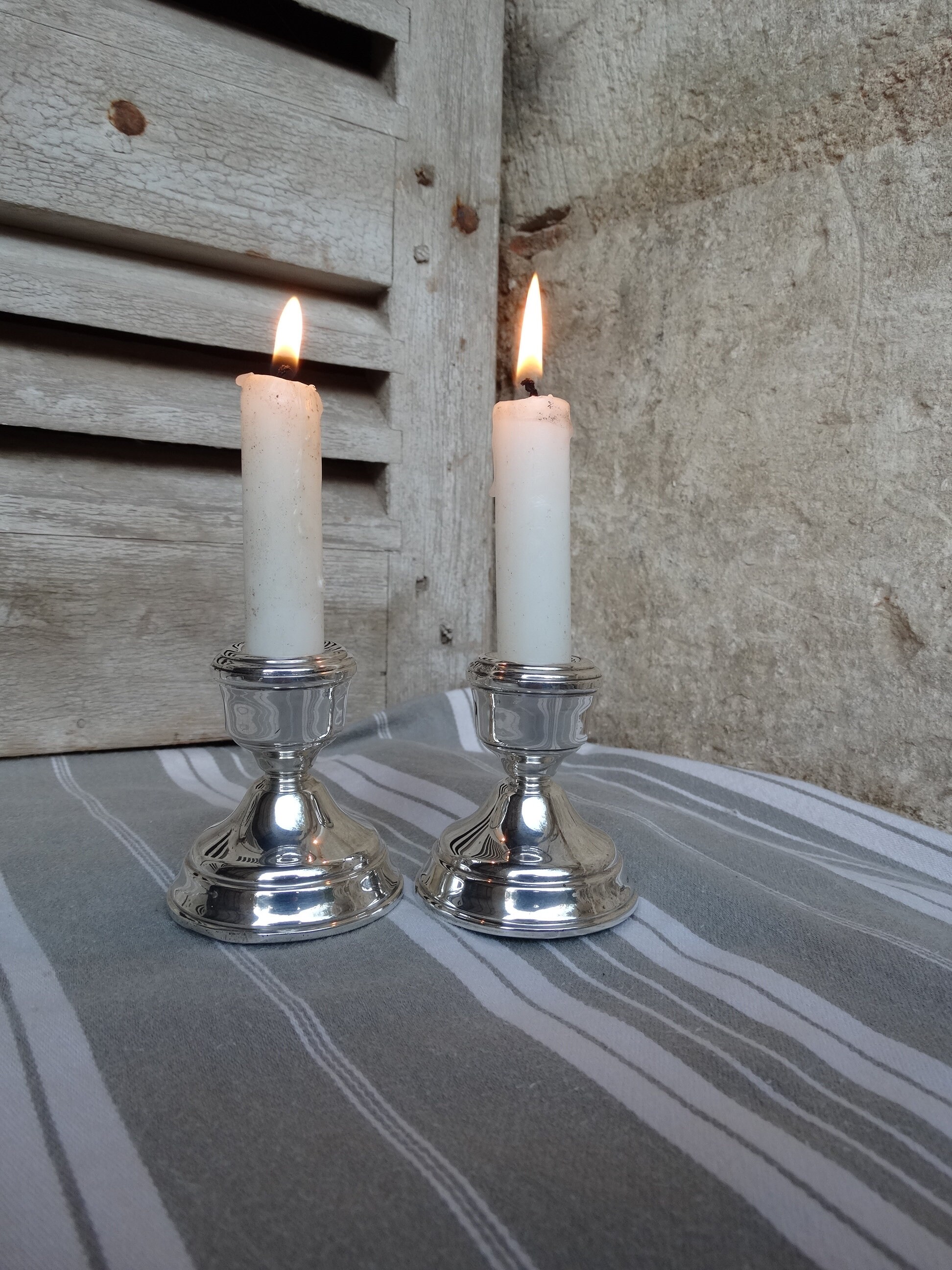 Bougeoirs Courts en Argent Véritable/Chandeliers de Squat Vintage Remplis Birmingham Bougie Fine Din