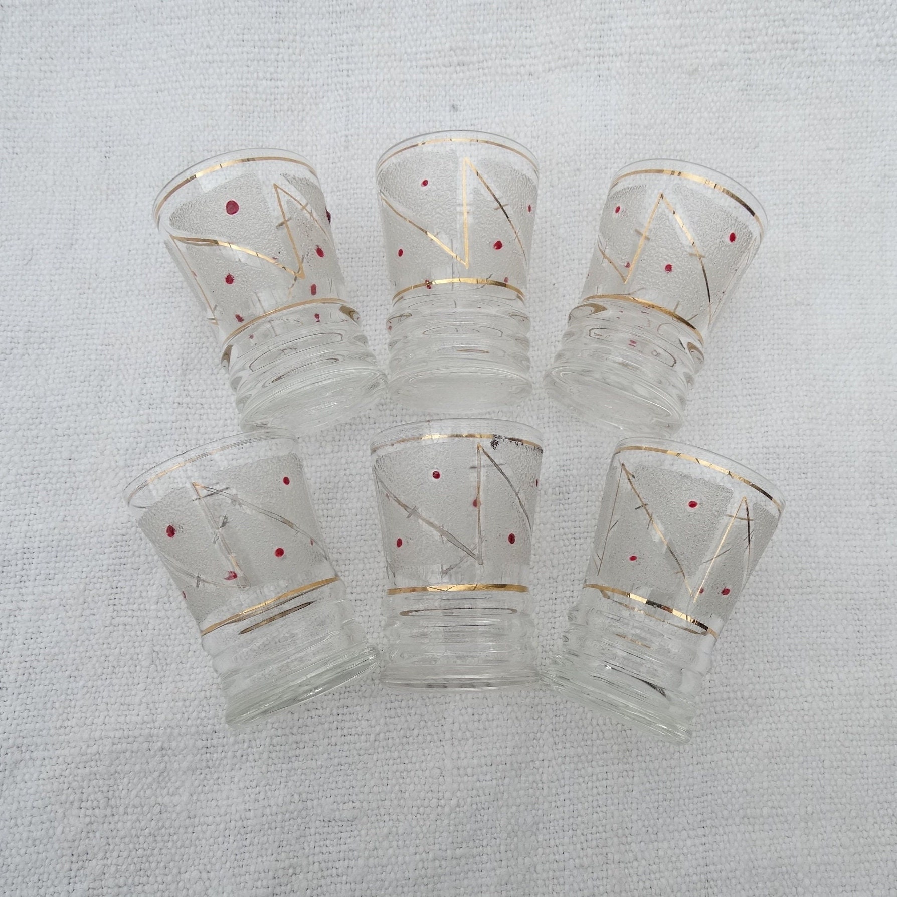 Verres à Shot Vintage/Verres d'apéritif Dépolis Au Sucre Bar Français Liqueur Du Milieu Siècle 6 Ass