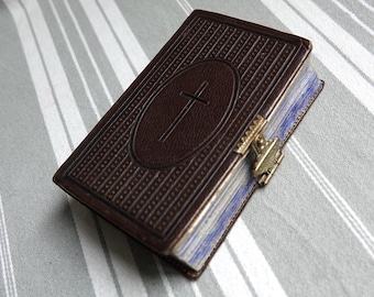 1869 Paroissien/Antique prayer book with metal clasp/Embossed leather bound religious book/Roman Catholic French & Latin prayers