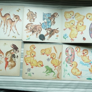 6 pages de livre cartonné avec des animaux/Images de livres pour enfants au hasard, recto-verso, avec des chiffres, des animaux et des oiseaux/Illustrations en carton épais/Scrapbooking