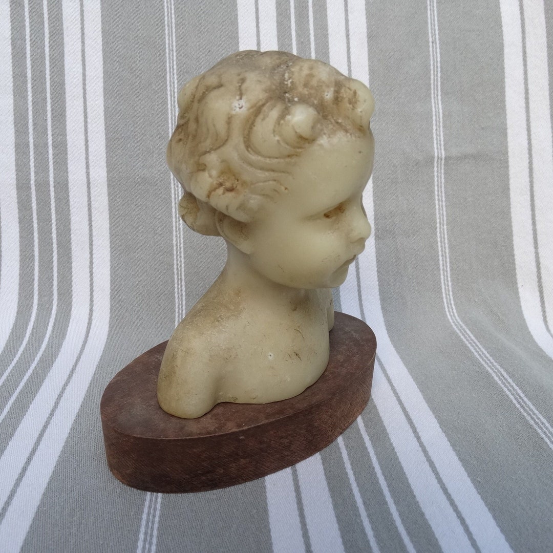 Child Portrait Wax Bust/antique Wax Head Signed Vernet Edit /early