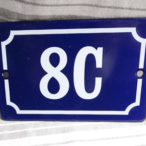 Enamel 8C house number/Vintage French number eight C/Enamel plaque/Flat or apartment number plaque/Plaque  adressage/Blue & white number 8C