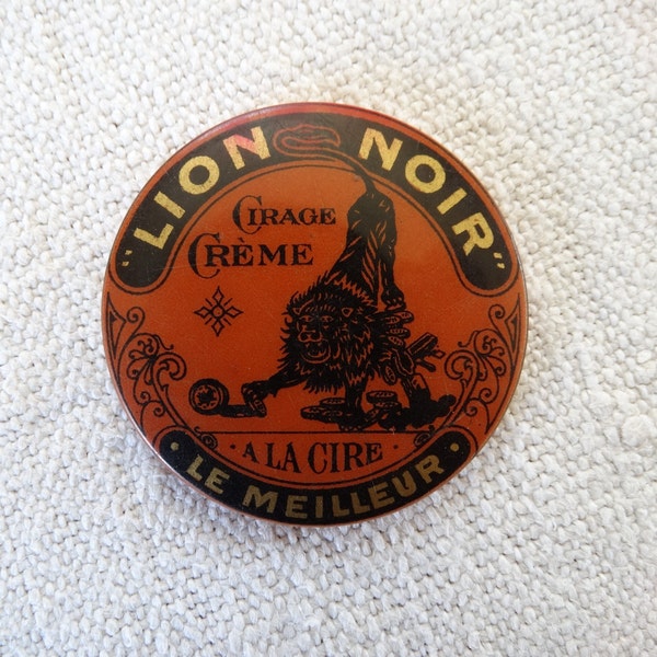 Miroir Antique Lion Noir/Miroir de poche vintage/Miroir de sac à main publicitaire/Publicité de vernis de collection/Miroir publicitaire/Crème De Cirage Lion Noir