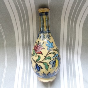 Antik Qajar-kolv/Mellanöstern keramikvas/Triangig krakelerad glaserad keramikvas/Qajar keramikkärl/Teburk i Iznik-stil/Fågeldesign