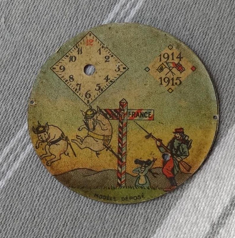 WW1 Chromolithograph Watch Face/19141915 French Watch WW1 Cartooning/collectible
