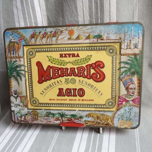 Vintage Mehari's tin/Cigar tin/Dutch cigar box/Agio/Collectible tin/Tobacciana/Knick knack storage/Biscuit tin/Crafting supplies containeer