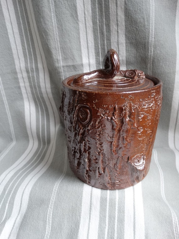stoneware tobacco jar Antique Salt Glaze Tobacco Jar: Stoneware Tree Trunk Design Tobacciana