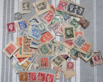 Timbres-poste français d'occasion/Assortiment de timbres des années 1920-1940/Anciens timbres français et européens/Scrapbooking/Accessoires de scène/Journal indésirable/Reconstitution