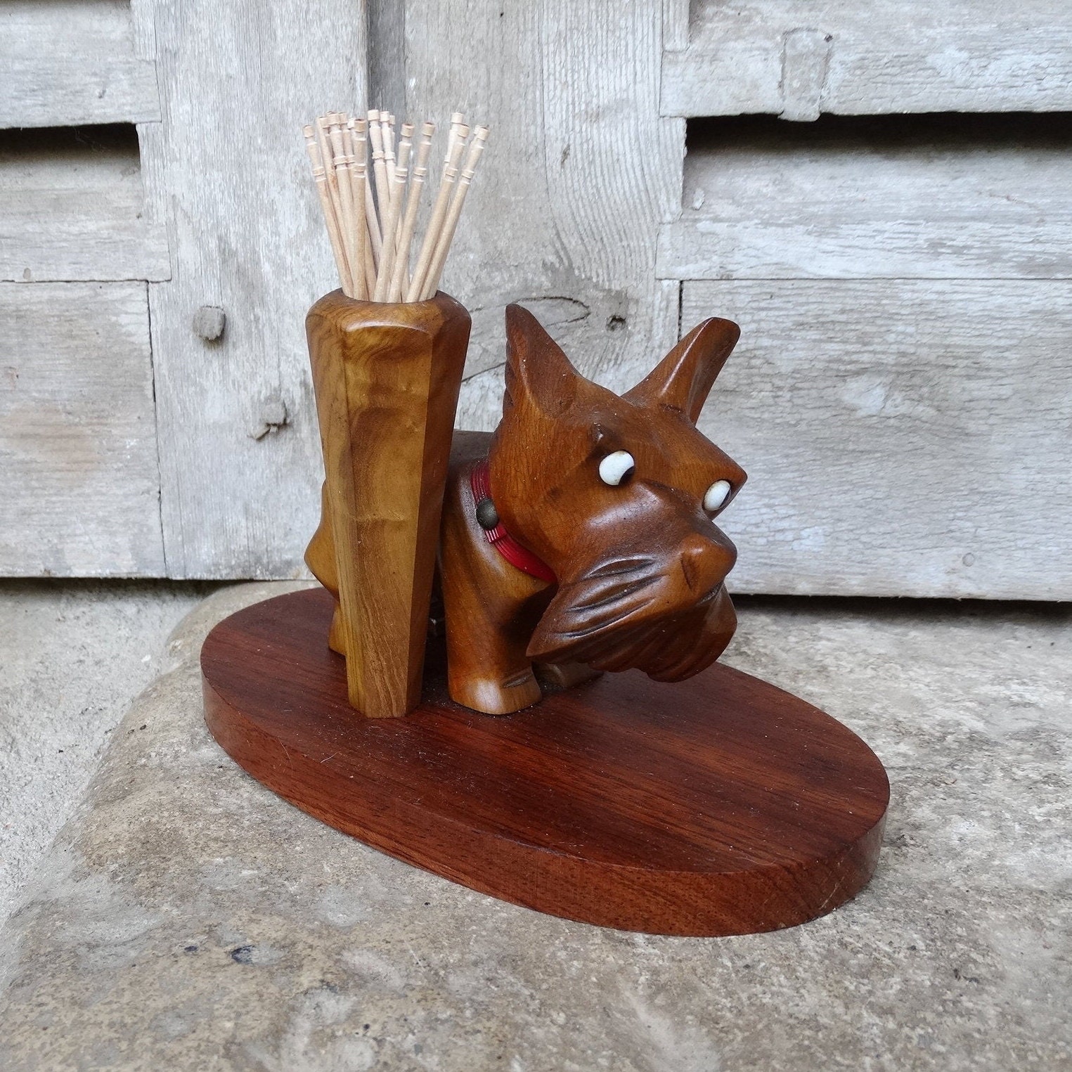 Joli Porte-Bâton de Cocktail Doggy. Art Déco, Signé Pehem Pierre Morel. Vintage Scottie Chien Pick S