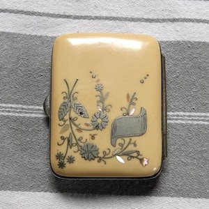 Porte-monnaie en celluloïd, incrustations de nacre et de métal/Porte-monnaie pour la première communion antique à motif floral/Carte vierge/Porte monnaie