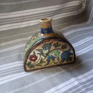 Pot en céramique antique du Moyen-Orient/pot à épices en poterie émaillée craquelée/vaisseau de poterie Qajar/pot à thé de style Iznik/vase Qajar à motif floral et oiseau