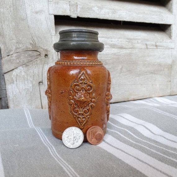 Antique Snuff Bottle/small Beauvais Pottery Snuff Jar/salt Glazed Stoneware  Snuff Jar/tobacciana/collectible Snuff Container/tobacco Jar 