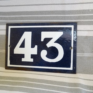Enamel 43 house number/Vintage French number forty three/Enamel 43 plaque/House number plaque/Plaque numéro adressage/Blue & white number 43