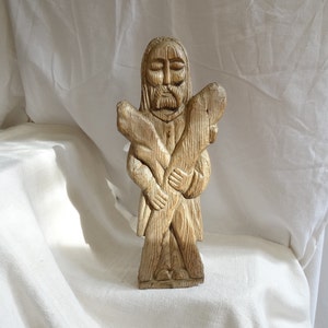 Religious effigy/Antique sculpture/Early carved wood Saint/Ancient Santos/Naive carving of Saint Andrew/Religious artifact/Catholic relic