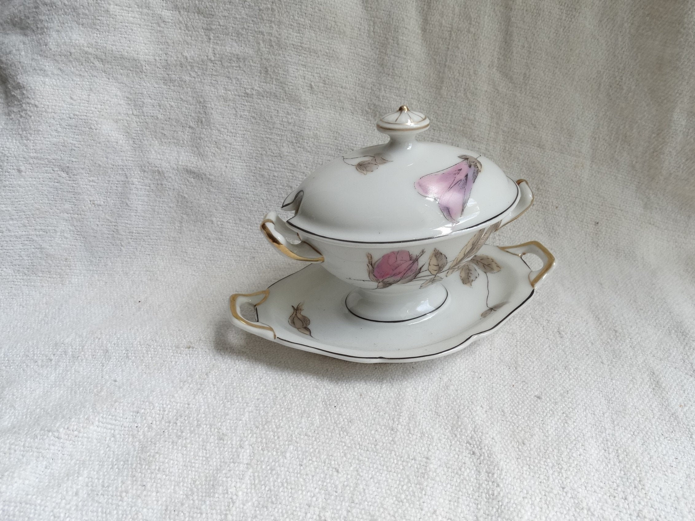 Pot de Moutarde Vintage. Français Moutardier en Porcelaine. Petit Récipient Tureen. Gloire Peinte à 