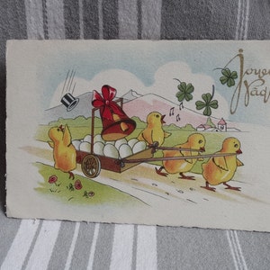 Biglietto di Pasqua/Cartolina francese vintage/Pulcini gialli/Biglietto d'auguri Pâques/Supporto scenico/Effimera da collezione/Album dei ricordi/Diario spazzatura/Non utilizzato