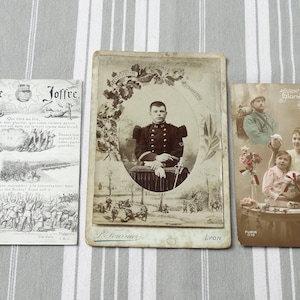 2 WW1 French postcards & a photograph/World war one ephemera/Sepia tone coloured photocard/Cartes postales/Used/3 1910s photo post cards