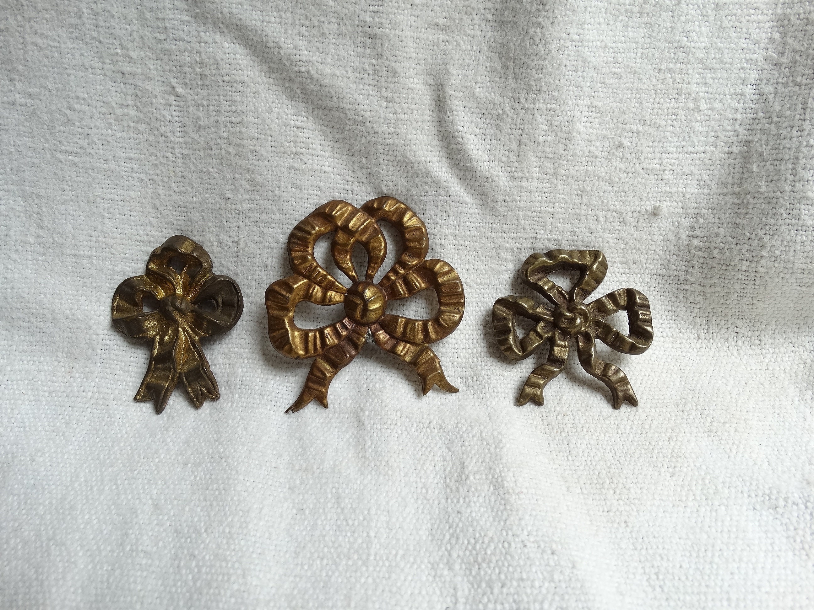 3 Caches de Crochet d'image d'arc/Arcs en Laiton Doré Antiques Pour La Suspension Murale Couvertures