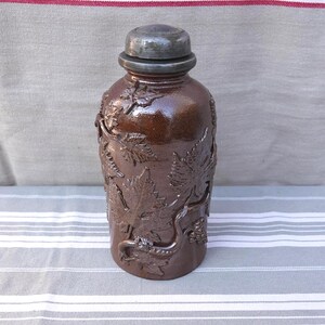 Very large antique snuff bottle. Salt glazed stoneware table snuff jar. Collectible tobacciana.