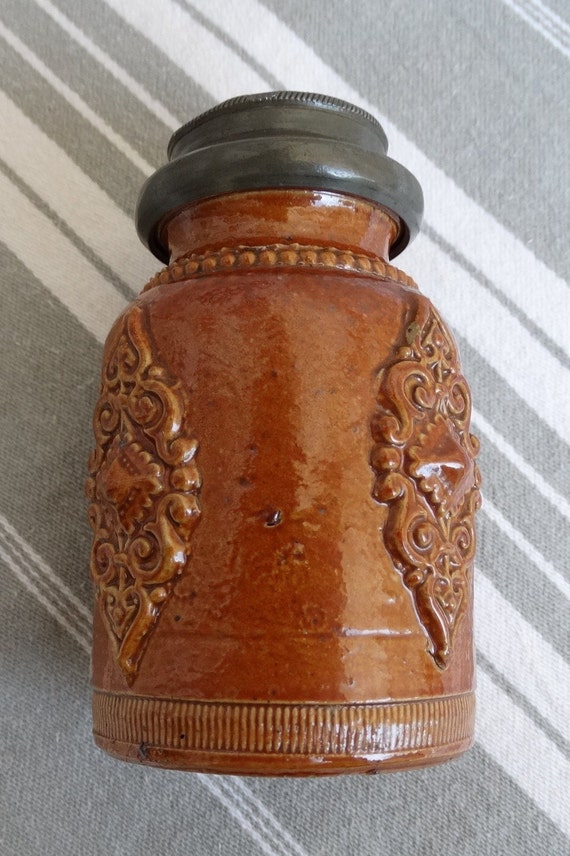 Antique Snuff Bottle/small Beauvais Pottery Snuff Jar/salt Glazed Stoneware  Snuff Jar/tobacciana/collectible Snuff Container/tobacco Jar 