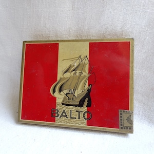 Latta per sigarette vintage Balto/Vecchia scatola di sigarette francese/Collezione da fumo/Latta pubblicitaria/Tobacciana/Latta per sigarette retrò/Logo della nave a vela