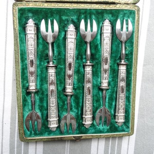 6 Austerngabeln / französische Austerngabeln mit 950er Silbergriff / französische Austerngabeln / 950er Silbergriff / Set mit sechs Fischgabeln / Kuchen- oder Dessertgabeln