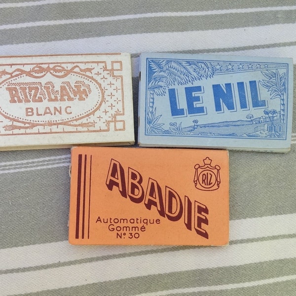 3 packs vintage cigarette papers/Old French rolling tobacco papers/Tobacciana/Collectible rolling papers/Rizla, Abadie, Le Nil/Unused papers