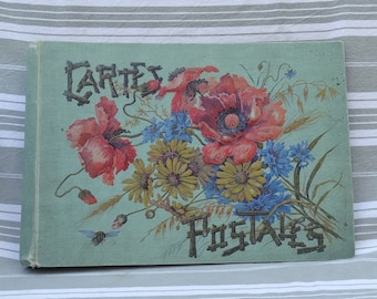 Antique album/Art Nouveau Postcard album/Album Cartes Postales/Twig font/Relief floral decoration/Junk journal/Scrapbook/Vintage photo album