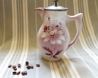 C19e Digoin & Sarreguemines koffiepot/antieke koffiepot/decoratieve mauve bloemendekselkan/Verseuse ancienne