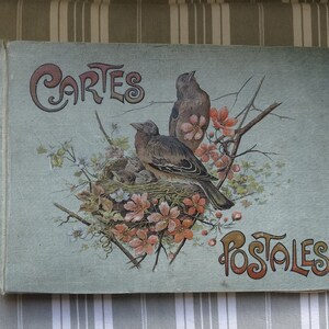 Antique postcard album/Shabby chic Art Nouveau album/Album Cartes Postales/Relief nesting birds decoration/Junk journal/Scrapbook/Stage prop