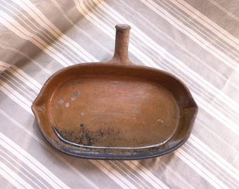 Antique French pottery cooking vessel/Terracotta Lèche frite/Traditional fireplace cooking pot