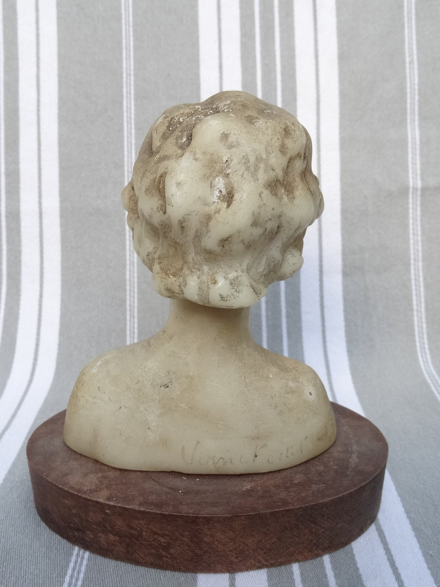 Child Portrait Wax Bust/antique Wax Head Signed Vernet Edit /early