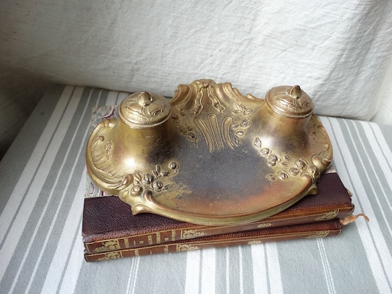 フランスアンティーク インクウェル ペントレイ ブロンズ製