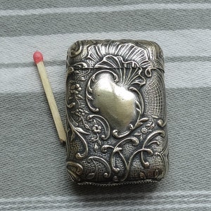 C19th brass vesta/Match strike/Pocket match holder/Victorian tobacciana/Rococo match box with striker/Brass strike anywhere matches  holder
