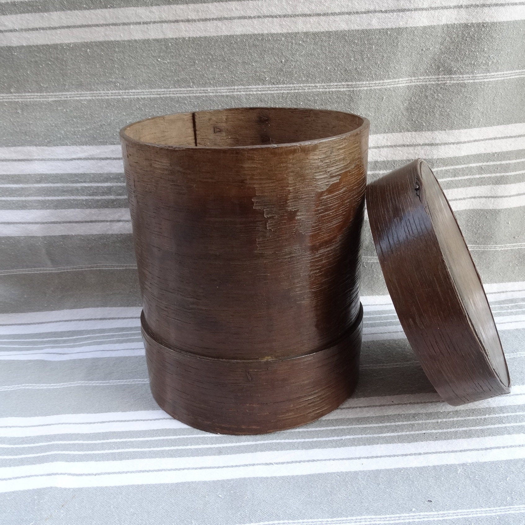 Mesure de Grain à Couvercle Antique/Baignoire en Bois Vintage Kitchenalia Porte-Ustensiles Poubelle