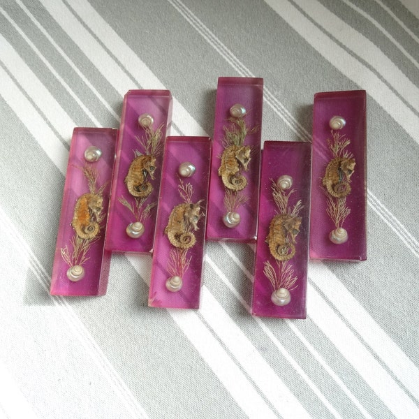 6 Seahorse knife rests/Nautical cutlery rests/Vintage tableware/Sailor's gift/Fine dining/Seahorses & seashells/Mauve knife rests