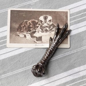 Prendedor de carta de pé de faisão/Porta-notas de aço antigo/Presente de escritor/Presente de nota pendurado/Decoração de mesa/Fecho para cartas, papéis/Presente de caçador
