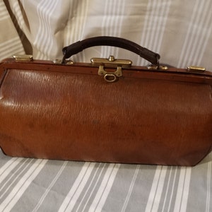 Ledertasche Gladstone/Antike Top-Griff-Ledertasche, Messingbeschläge/Frühes 20