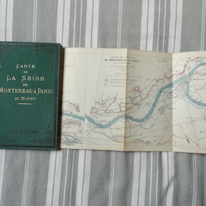 1886 Mapa Sekwany Paryż/Antyczna kartografia francuska/Składana mapa Sekwany/Carte de La Seine de Montereau à Paris au 50 000