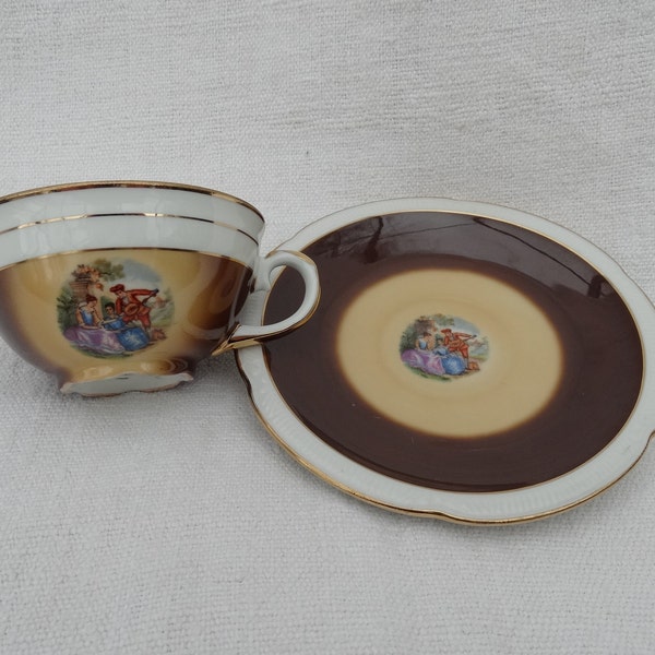 Chodziez cup & saucer/Vintage Polish porcelain tea cup and saucer/Romantic scenes porcelain/Cabinet display/Afternoon tea/Café ware/Kitchen