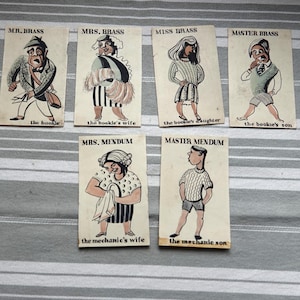 6 imágenes de familias felices pintadas a mano/pinturas de personajes de juegos de cartas hechas a mano de la década de 1930/imágenes pequeñas de acuarela/personajes de juegos de salón