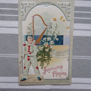 Biglietto di Pasqua/Cartolina francese antica/Cartolina collage/Biglietto d'auguri dei primi anni del 1900/Supporto scenico/Effimera da collezione/Scrapbooking/Junk journal/Usato