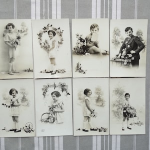 6 Süße Vintage Französische Postkarten/Kinder mit Blumenkörben/Schwarzweiß Fotokarten/Unbenutzt/1930er Postkarten/6 Muttertagskarten