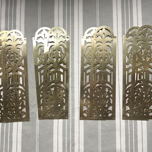 8 brass push plates/4 pairs antiqu pierced brass finger plates/4 pairs decorative antique door plates/Antique interior decor/Stage props