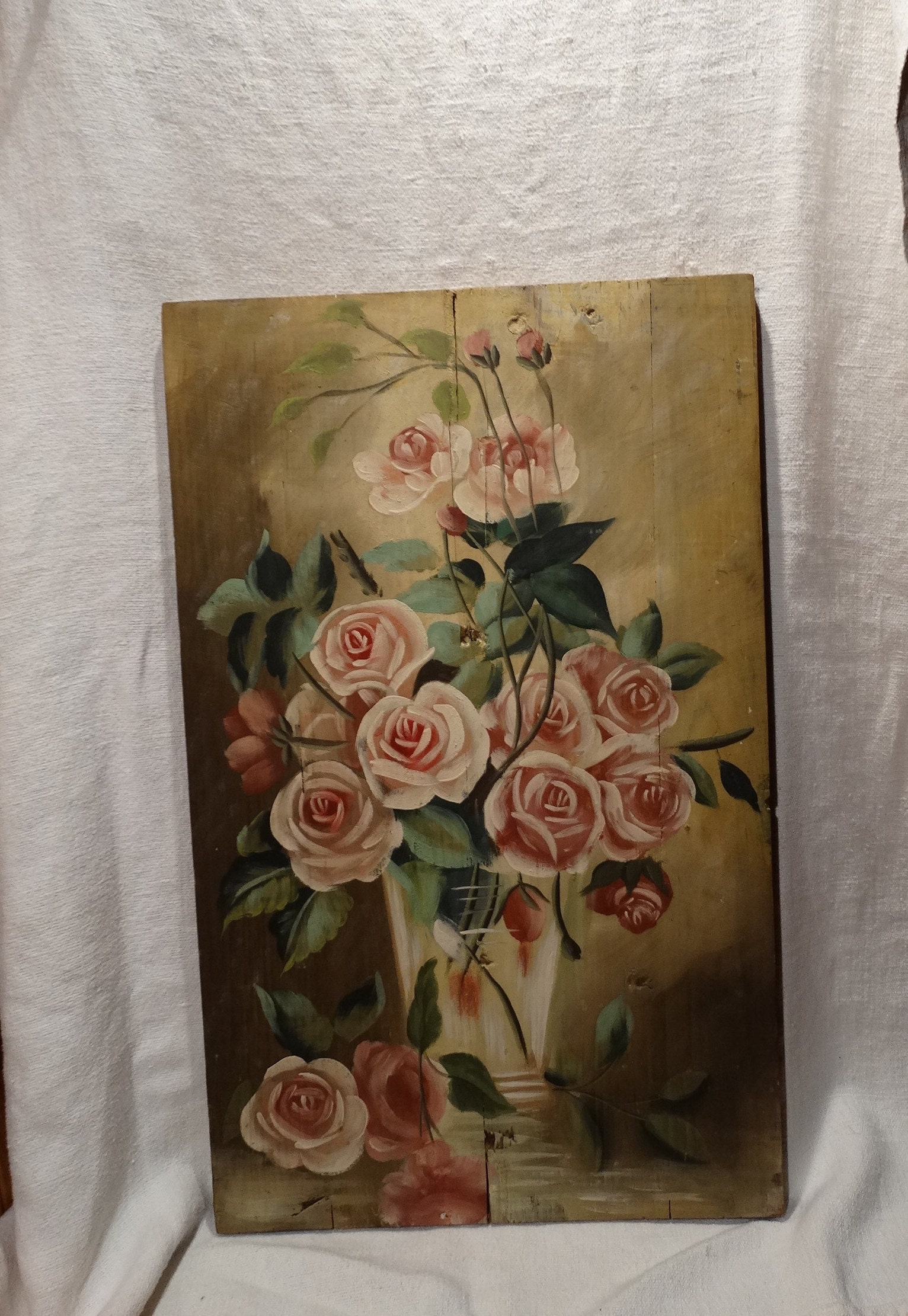 Image de Roses Shabby Chic. Arrangement Floral Peintes à La Main sur Des Planches Bois. Décoration M