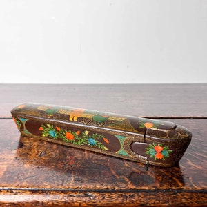 Persian Lacquer Pen Box Hand Painted with Floral and Gilt Design