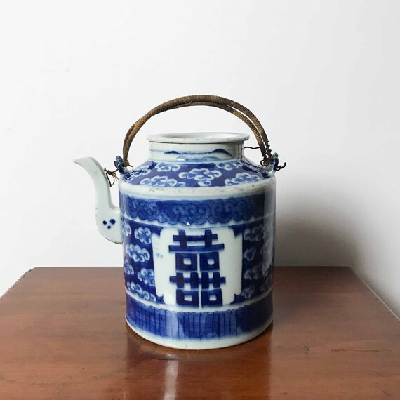 Blue and White Chinese Teapot, 19th Century