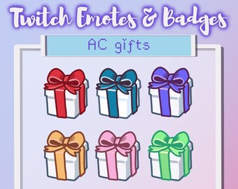 ACNH Gift badges for twitch emotes, subs, bits, all sizes, multicolor, discord, animal crossing