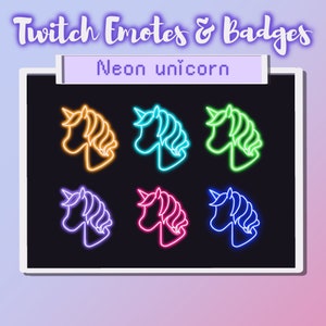 Twitch EMOTES, SUB and LOYALTY badges, Twitch art, Channel Art, neon, unicorn, sparkly Twitch badges