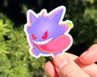 Spooky Ghost Pkmn Inspired Sticker Gengar | Cute Purple Kawaii Vinyl Decal | Gamer Laptop Sticker | Pastel Goth Cute Sticker poke holo